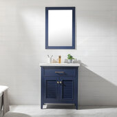  Cameron 30' Single Sink Vanity in Blue with Porcelain Countertop / Sink Top