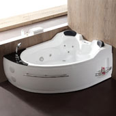  66'' Corner Acrylic Lighted Whirlpool Bathtub with Stereo, Bluetooth, and Fixtures in White and Left Configuration, 66-3/4'' W x 52-2/5'' D x 28-3/20'' H