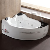  66'' Corner Acrylic Lighted Whirlpool Bathtub with Stereo, Bluetooth, and Fixtures in White and Right Configuration, 66-3/4'' W x 52-2/5'' D x 28-3/20'' H