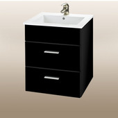  Wall-Hung Daytona 21'' Two Drawers Vanity for Laguna Ceramic Sink in Black Gloss with Polished Hardware