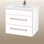  Wall-Hung Daytona 24'' Vanity for Kira/Autumn Ceramic Sink in White Gloss with Polished Hardware, 2 Drawers (Wall Mounting Hardware included)