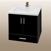  Wall-Hung Daytona 24'' Two Doors And One Bottom Drawer Vanity for Kira/Autumn Ceramic Sink in Black Gloss with Polished Hardware