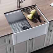 Empire Dorchester 24'' Wide Reversible Fireclay Farmhouse Single Bowl Sink with Cutting Board, Grid and Strainer, 24'' W x 18'' D x 10'' H