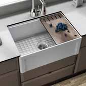 Empire Dorchester 27'' Wide Reversible Fireclay Farmhouse Single Bowl Sink with Cutting Board, Grid and Strainer, 27'' W x 18'' D x 10'' H