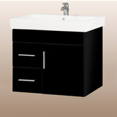  Wall-Hung Daytona 30'' One Door And Two Side Drawers Vanity for Milano Ceramic Sink in Black Gloss with Polished Hardware