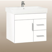  Wall-Hung Daytona 30'' Vanity for Milano Ceramic Sink in White Gloss with Polished Hardware, 1 Door & 2 Right Drawers (Wall Mounting Hardware included)