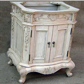 Empire Lido Collection Vanity with Hand-Carved Alder Frame and Brass Hardware 24'' W, Pearl White Finish