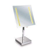  Lighted Table Top Square Tilt Cosmetic Mirror 8'' W x 8'' H, 5X Magnification, Battery Operated in Polished Chrome