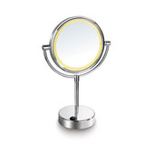  Lighted Table Top Round 360° Swivel Cosmetic Mirror 7'' Diameter, 5X Magnification, Battery Operated in Polished Chrome