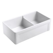  Olde London 33''W x 18''D Reversible Casement Edge Front Fireclay Double Bowl Farmhouse Kitchen Sink in White with (2) Stainless Steel Grids