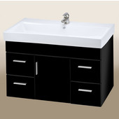  Wall-Hung Daytona 40 One Center Door And Four Drawers Vanity for Milano Ceramic Sink in Black Gloss with Polished Hardware