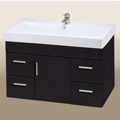  Wall-Hung Daytona 40'' Vanity for Milano Ceramic Sinks in Blackwood with Polished Hardware, 1 Center Door & 4 Drawers (Wall Mounting Hardware included)