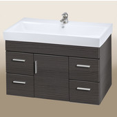  Wall-Hung Daytona 40'' Vanity for Milano Ceramic Sinks in Greyline Gloss with Polished Hardware, 1 Center Door & 4 Drawers (Wall Mounting Hardware included)