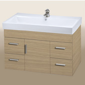  Wall-Hung Daytona 40 One Center Door And Four Drawers Vanity for Milano Ceramic Sink in Pickled Oak with Polished Hardware