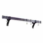  Premium Collection 36'' Rolled End Bar with 4'' Wall Brackets & 6 Hooks in Hammered Steel