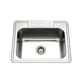  Glowtone Series Stainless Steel Topmount Single Bowl Sink with 4 Faucet Holes, 25''W x 22''D  x 9''H
