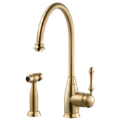  Charlotte Traditional Kitchen Faucet with Sidespray in Brushed Brass, Faucet Height: 15-3/16'' H, Spout Reach: 9'' D, Spout Height: 10'' H