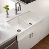  Platus Series Fireclay Apron Front or Undermount Double Bowl Kitchen Sink, Biscuit Finish, 33''W x 20''D x 10-1/8''H