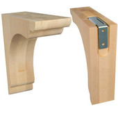 Wood Corbel Scalloped Overhang Bar Bracket Kit in Solid Unfinished Maple, 3'' W x 10'' D x 10'' H