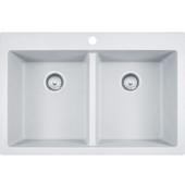  Primo Double Bowl Drop In Kitchen Sink, Granite, Fragranite Pure White, 33''W x 22''D x 9''H
