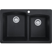  Ellipse Offset Double Bowl Drop In Kitchen Sink, Granite, Fragranite Onyx, 33''W x 22''D x 9''H