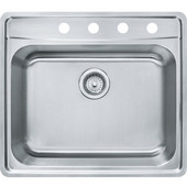  Evolution Single Bowl Drop In Kitchen Sink with C Deck 4 Holes, Stainless Steel, 18 Gauge, 22-1/2''W x 22-1/2''D x 9''H