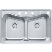  Kinetic Double Bowl Topmount Kitchen Sink with 4 Holes, Silk Stainless Steel, 18 Gauge, 33''W x 22''D x 9''H
