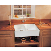  Fireclay Apron Front Undermount or Drop-On Double Bowl Sink, White
