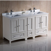 Oxford 60'' Wide Antique White Traditional Double Sink Bathroom Cabinets w/ Top & Sinks, 60'' W x 20-3/8'' D x 34-3/4'' H