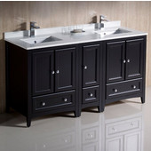  Oxford 60'' Wide Espresso Traditional Double Sink Bathroom Cabinets w/ Top & Sinks, 60'' W x 20-3/8'' D x 34-3/4'' H