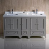  Oxford 60'' Gray Traditional Double Sink Bathroom Vanity Cabinets w/ Top & Sinks, 60'' W x 20-3/8'' D x 34-3/4'' H