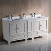  Oxford 72'' Wide Antique White Traditional Double Sink Bathroom Cabinets w/ Top & Sinks, 72'' W x 20-3/8'' D x 34-3/4'' H
