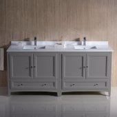  Oxford 72'' Gray Traditional Double Sink Bathroom Vanity Cabinets w/ Top & Sinks, 72'' W x 20-3/8'' D x 34-3/4'' H