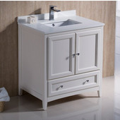  Oxford 30'' Wide Antique White Traditional Bathroom Cabinet w/ Top & Sink, 30'' W x 20-3/8'' D x 34-3/4'' H
