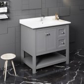 Manchester 36'' Gray Traditional Bathroom Vanity Base Cabinet w/ Top & Sink, Vanity: 36'' W x 20-2/5'' D x 34-4/5'' H