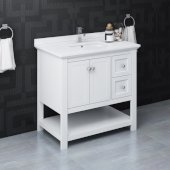  Manchester 36'' White Traditional Bathroom Vanity Base Cabinet w/ Top & Sink, Vanity: 36'' W x 20-2/5'' D x 34-4/5'' H