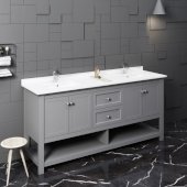  Manchester 72'' Gray Traditional Double Sink Bathroom Vanity Base Cabinet w/ Top & Sinks, Vanity: 72'' W x 20-2/5'' D x 34-4/5'' H