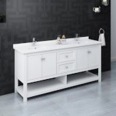  Manchester 72'' White Traditional Double Sink Bathroom Vanity Base Cabinet w/ Top & Sinks, Vanity: 72'' W x 20-2/5'' D x 34-4/5'' H