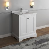  Windsor 30'' Matte White Traditional Bathroom Vanity Base Cabinet w/ Top & Sink, Base Cabinet: 30'' W x 20-3/8'' D x 34-5/16'' H