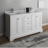  Windsor 60'' Matte White Traditional Double Sink Bathroom Vanity Base Cabinet w/ Top & Sinks, Base Cabinet: 60'' W x 20-3/8'' D x 34-5/16'' H