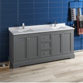  Windsor 72'' Gray Textured Traditional Double Sink Bathroom Vanity Base Cabinet w/ Top & Sinks, Base Cabinet: 72'' W x 20-3/8'' D x 34-5/16'' H