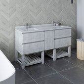  Formosa 60'' Floor Standing Open Bottom Double Sink Modern Bathroom Vanity Base Cabinet w/ Top & Sinks in Rustic White, Base Cabinet: 60'' W x 20-3/8'' D x 34-7/8'' H