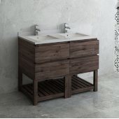  Formosa 48'' Floor Standing Open Bottom Double Sink Modern Bathroom Vanity Base Cabinet w/ Top & Sinks, Base Cabinet: 48'' W x 20-3/8'' D x 34-7/8'' H, 4 Drawers