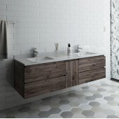  Formosa 72'' Wall Hung Double Sink Modern Bathroom Vanity Base Cabinet w/ Top & Sinks, Base Cabinet: 72'' W x 20-3/8'' D x 20-5/16'' H