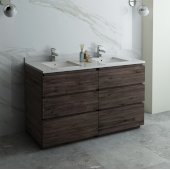  Formosa 60'' Floor Standing Double Sink Modern Bathroom Vanity Base Cabinet w/ Top & Sinks, Base Cabinet: 60'' W x 20-3/8'' D x 34-7/8'' H, 6 Drawers