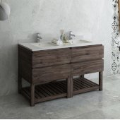  Formosa 58'' Floor Standing Open Bottom Double Sink Modern Vanity Base Cabinet, 58'' W x 20'' D x 34-1/8'' H, 4 Drawers