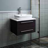  Lucera 24'' Espresso Wall Hung Modern Bathroom Vanity Base Cabinet w/ Top & Vessel Sink, Vanity: 24''W x 20-2/5''D x 20-4/5''H
