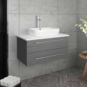  Lucera 30'' Gray Wall Hung Modern Bathroom Vanity Base Cabinet w/ Top & Vessel Sink, Vanity: 30''W x 20-2/5''D x 20-4/5''H