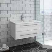 Lucera 30'' White Wall Hung Modern Bathroom Vanity Base Cabinet w/ Top & Undermount Sink, Vanity: 30''W x 20-2/5''D x 15-4/5''H