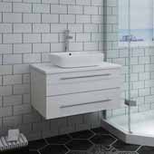  Lucera 30'' White Wall Hung Modern Bathroom Vanity Base Cabinet w/ Top & Vessel Sink, Vanity: 30''W x 20-2/5''D x 20-4/5''H